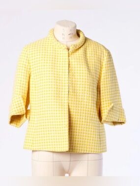 AKRIS PUNTO CHECKERED JACKET size 6 Cotton Flax